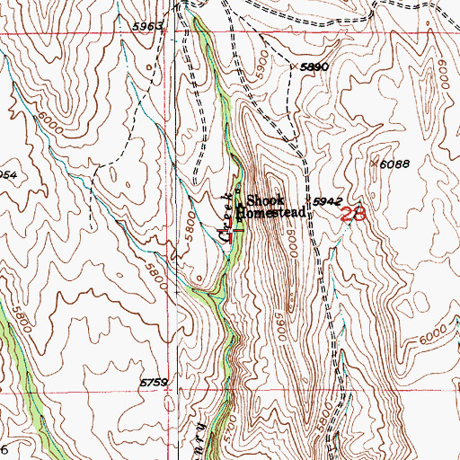 Topographic Map of Shook Homestead, MT