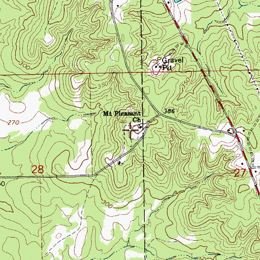 Topographic Map of Mount Pleasant Cemetery, AR
