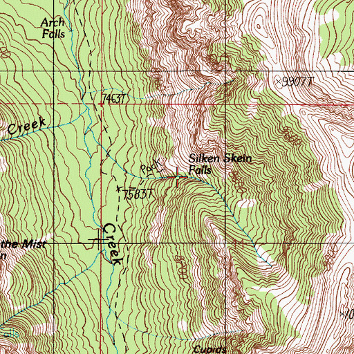 Topographic Map of Silken Skein Falls, MT