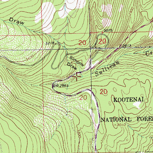 Topographic Map of Simons Draw, MT