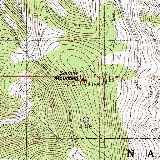 Topographic Map of Sixmile Mountain, MT