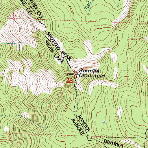 Topographic Map of Sixmile Mountain, MT