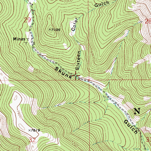 Topographic Map of Sixteen Color Gulch, MT