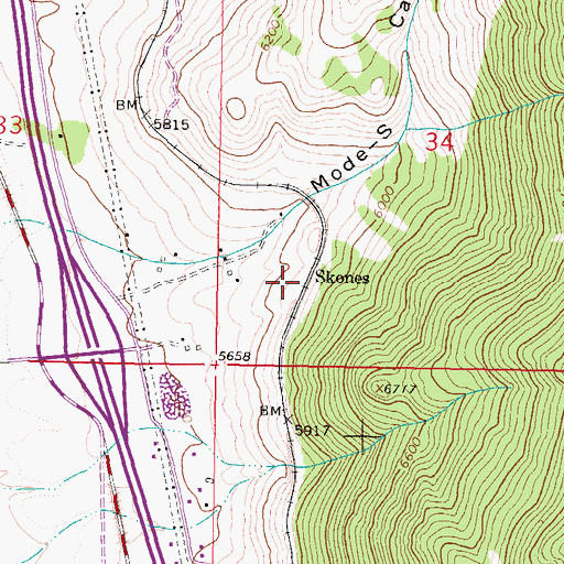 Topographic Map of Skones, MT