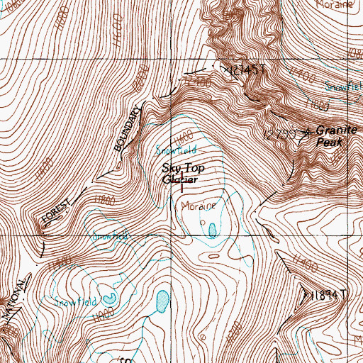 Topographic Map of Sky Top Glacier, MT