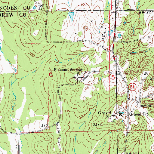 Topographic Map of Pleasant Springs Cemetery, AR