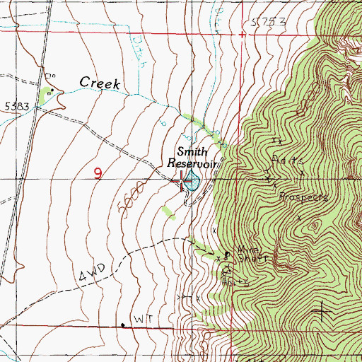Topographic Map of Smith Reservoir, MT