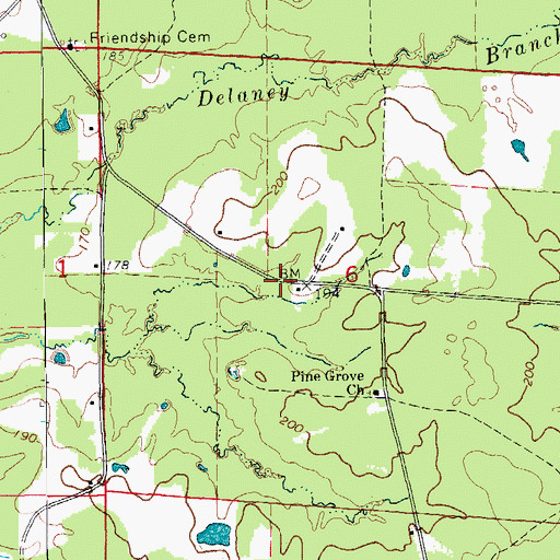 Topographic Map of Red Neck (historical), AR