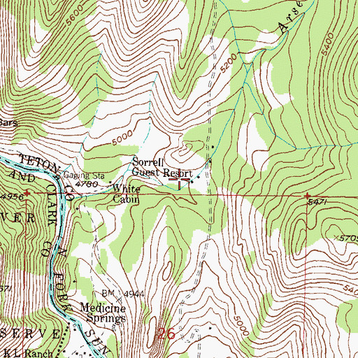 Topographic Map of Sorrell Guest Resort, MT
