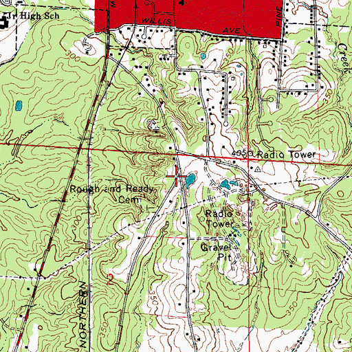 Topographic Map of Rough and Ready (historical), AR