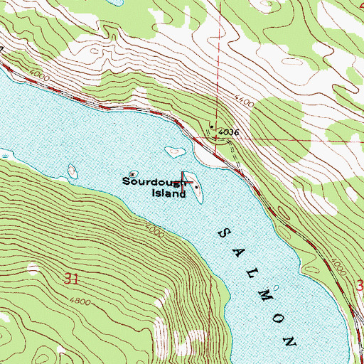 Topographic Map of Sourdough Island, MT