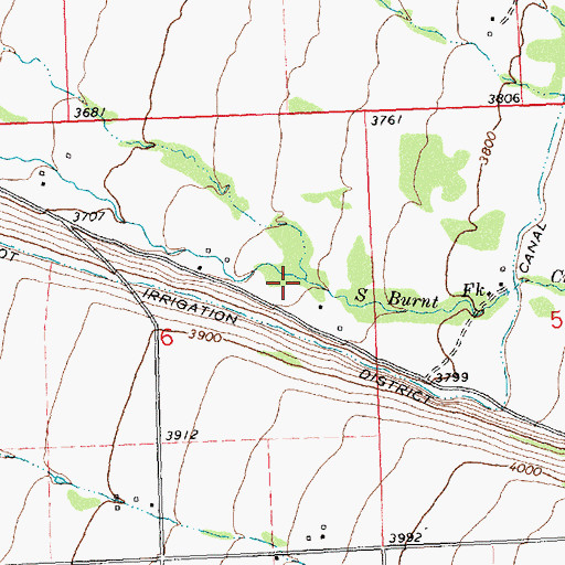 Topographic Map of South Burnt Fork Creek, MT