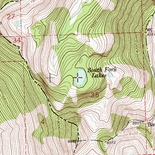 Topographic Map of South Fork Lakes, MT