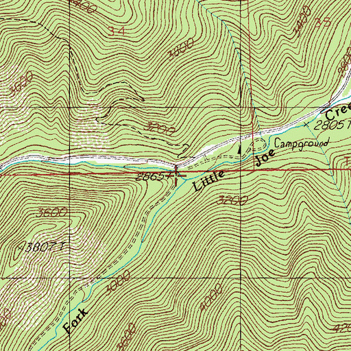 Topographic Map of South Fork Little Joe Creek, MT