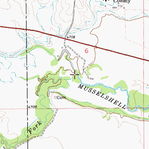 Topographic Map of South Fork Musselshell River, MT