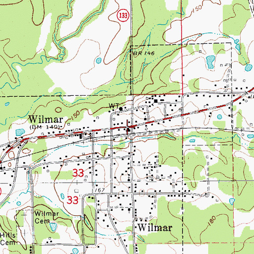 Topographic Map of Wilmar Baptist Church, AR