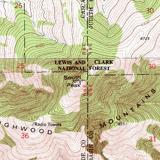 Topographic Map of South Peak, MT