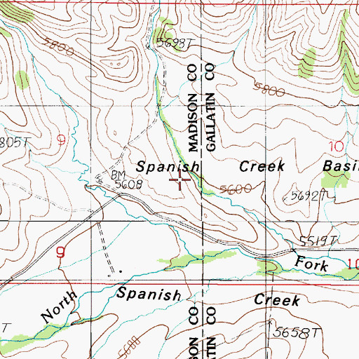 Topographic Map of Spanish Creek Basin, MT