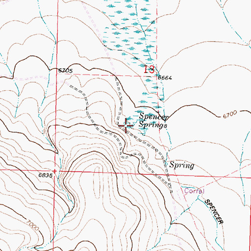 Topographic Map of Spencer Springs, MT