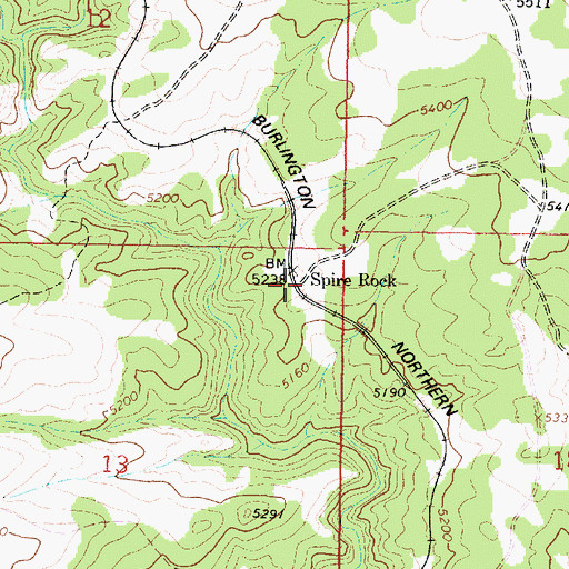Topographic Map of Spire Rock, MT