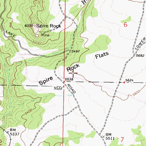 Topographic Map of Spire Rock Flats, MT