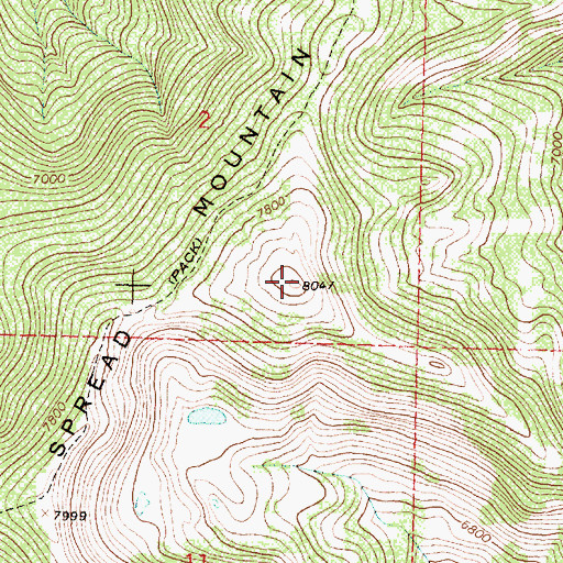 Topographic Map of Spread Mountain, MT