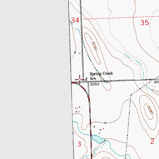 Topographic Map of Spring Creek School (historical), MT