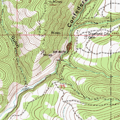 Topographic Map of Spruce Creek, MT