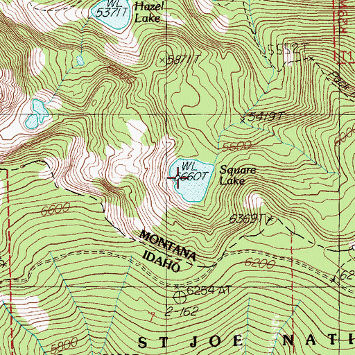 Topographic Map of Square Lake, MT