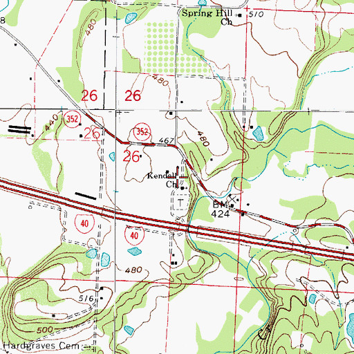 Topographic Map of Kendall Church, AR