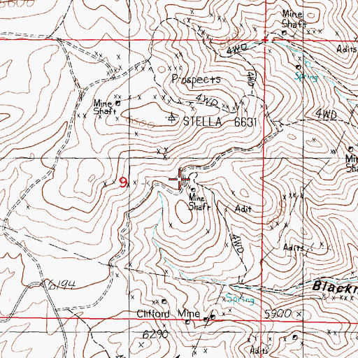 Topographic Map of Stella Mine, MT