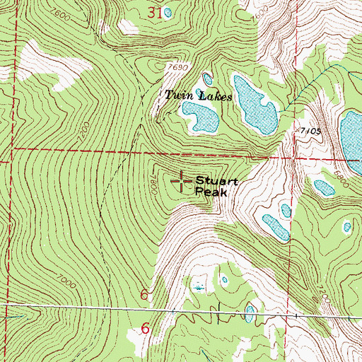 Topographic Map of Stuart Peak, MT