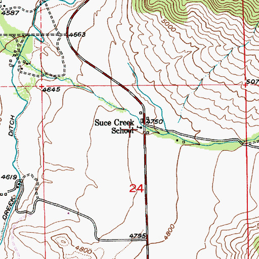 Topographic Map of Suce Creek School (historical), MT