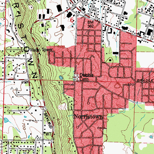 Topographic Map of Delphia Cemetery, AR
