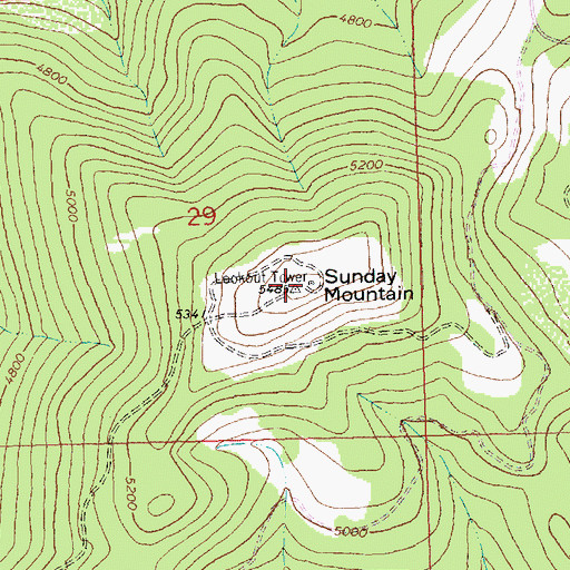 Topographic Map of Sunday Mountain, MT