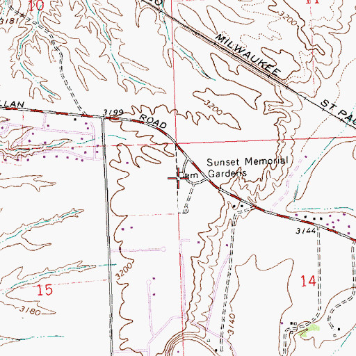 Topographic Map of Sunset Memorial Gardens, MT