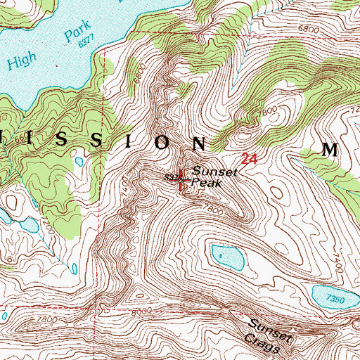 Topographic Map of Sunset Peak, MT