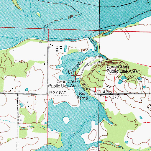 Topographic Map of Cane Creek Public Use Area, AR