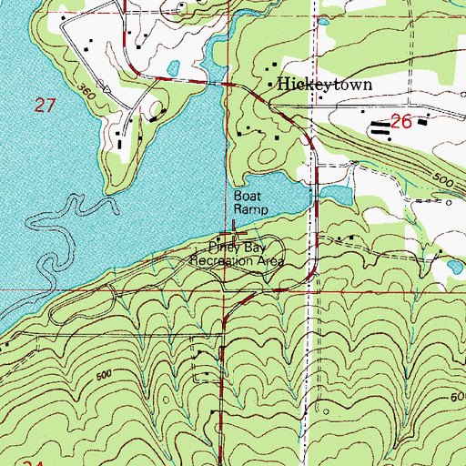 Topographic Map of Piney Bay Recreation Area, AR
