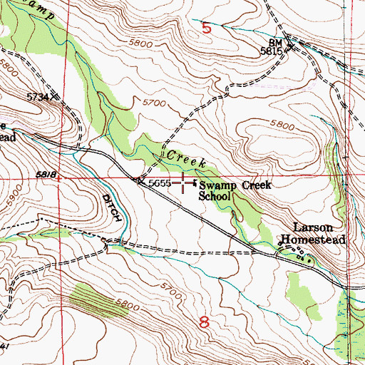 Topographic Map of Swamp Creek School (historical), MT
