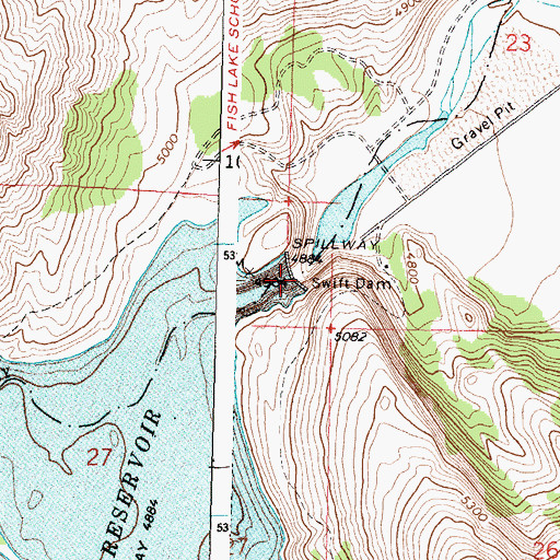 Topographic Map of Swift Dam, MT