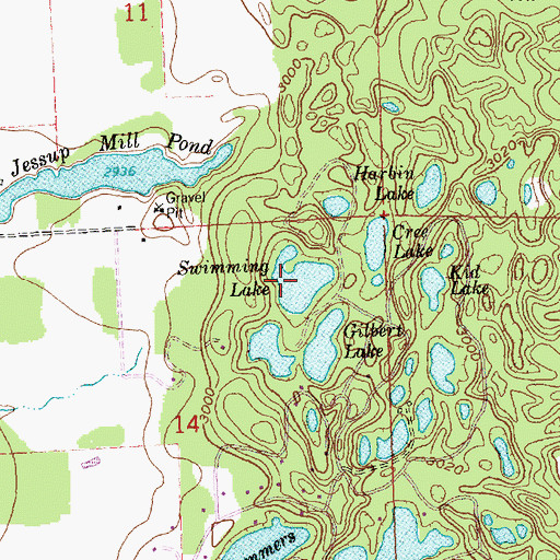 Topographic Map of Swimming Lake, MT
