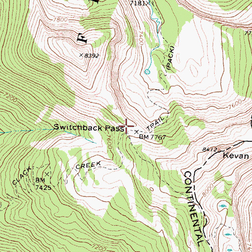 Topographic Map of Switchback Pass, MT