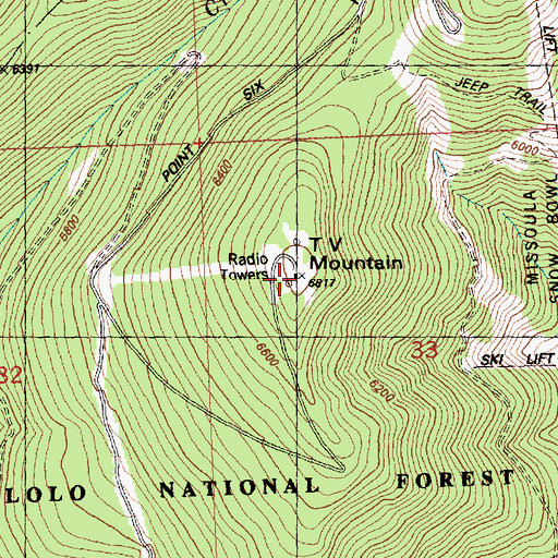 Topographic Map of TV Mountain, MT