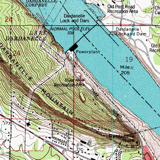 Topographic Map of Riverview Recreation Area, AR