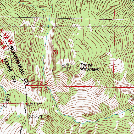 Topographic Map of Tepee Mountain, MT