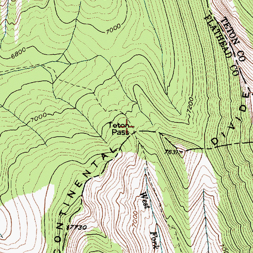 Topographic Map of Teton Pass, MT