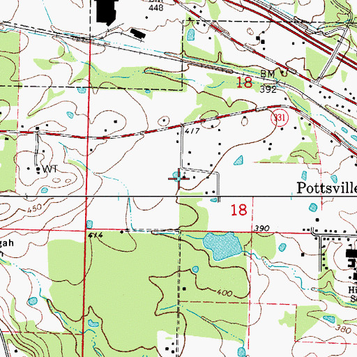 Topographic Map of Pottsville Holiness Church, AR