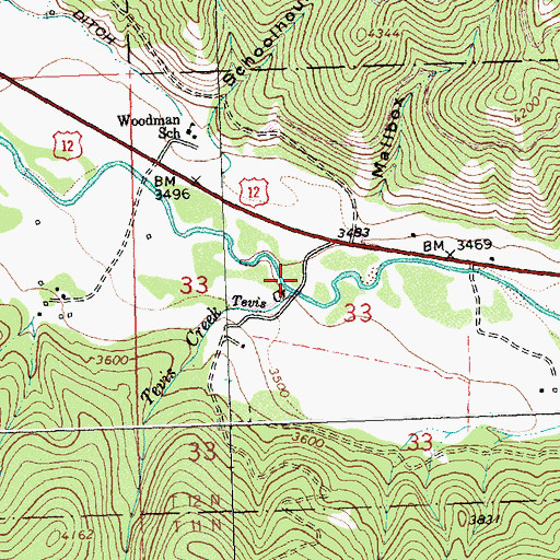 Topographic Map of Tevis Creek, MT