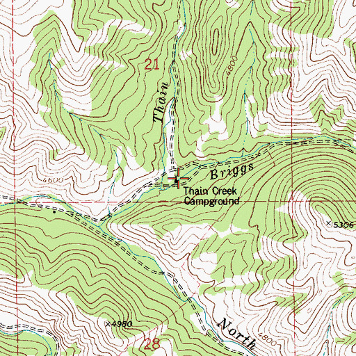 Topographic Map of Thain Creek Campground, MT